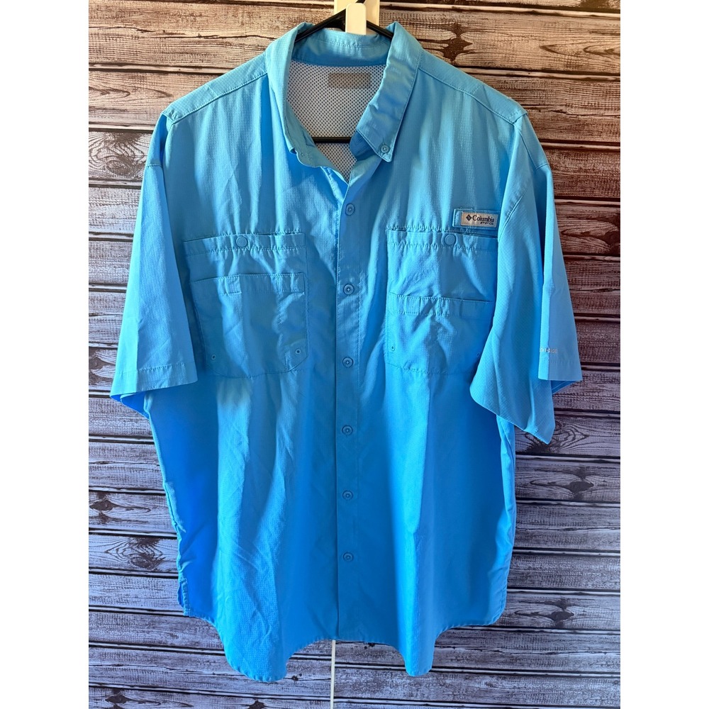 Columbia PFG Bahama II Men's Short-Sleeve Button-Down Shirt Size L Blue Vented
